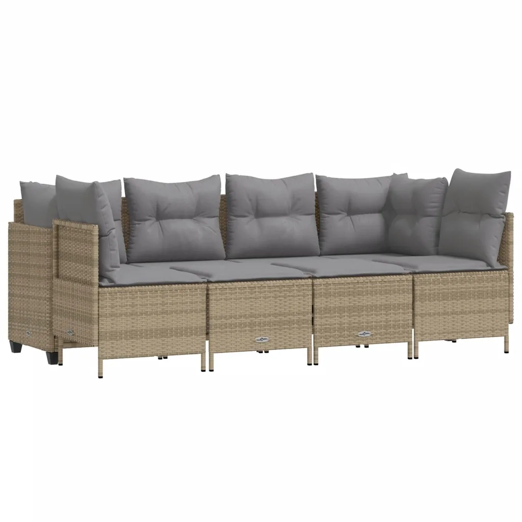 Set Divano da Giardino 5 pz con Cuscini Beige in Polyrattan