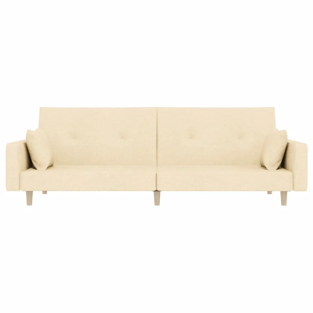 Divano Letto a 2 Posti con 2 Cuscini Crema in Tessuto 375744