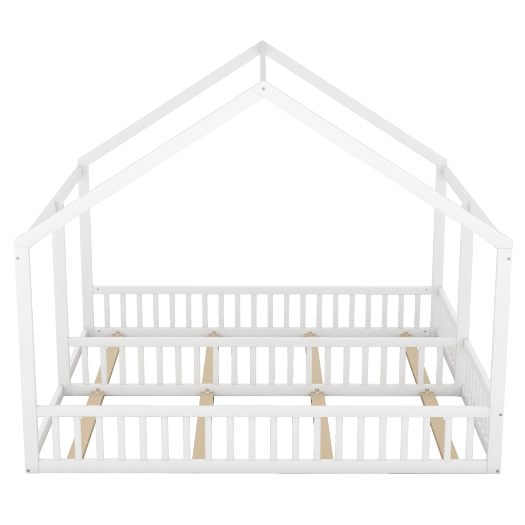 Letto Casetta 2 Posti 90 x 200 cm; con Sponda Centrale e Sponde; senza Materasso; Bianco