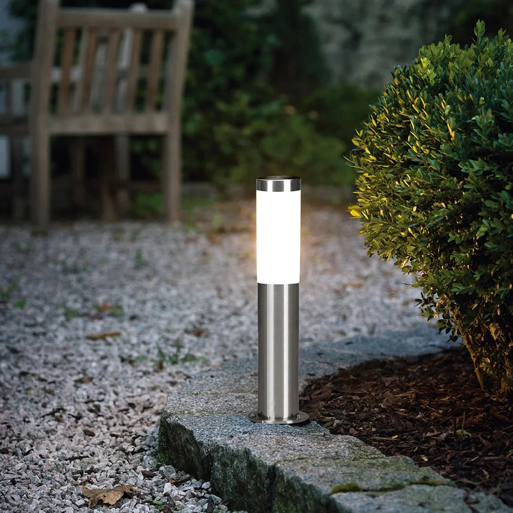 Paletto Esterno Helsinki Acciaio Argento Policarbonato Bianco 1 Luce E27 45Cm