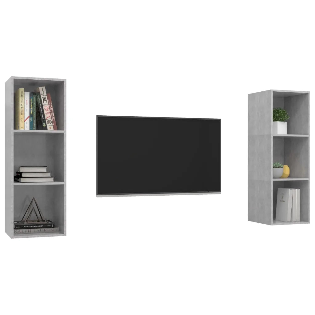 Mobile TV a Parete 2 pz-Set di 2 Mobile TV a Muro Grigio Cemento in Truciolato 644038