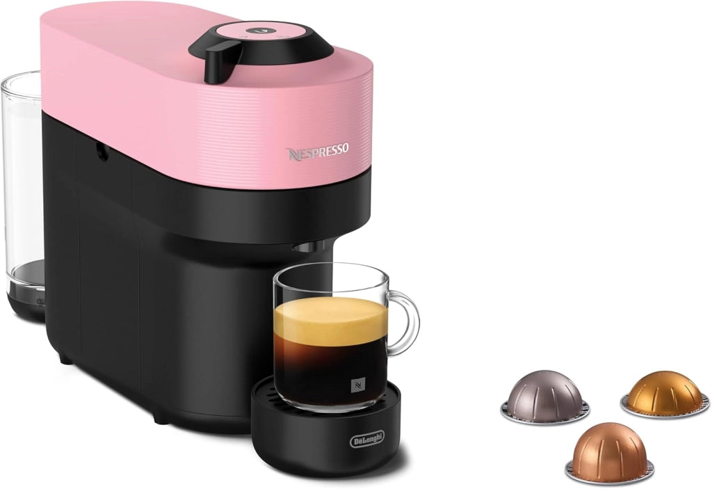 Nespresso De'Longhi Macchina Da Caffè A Capsule Vertuo Pop ENV90.P, Funzione Cold Brew, 4 Dimensioni Di Tazza, Connettività Bluetooth E WLAN, Pacchetto Di Benvenuto, Rosa