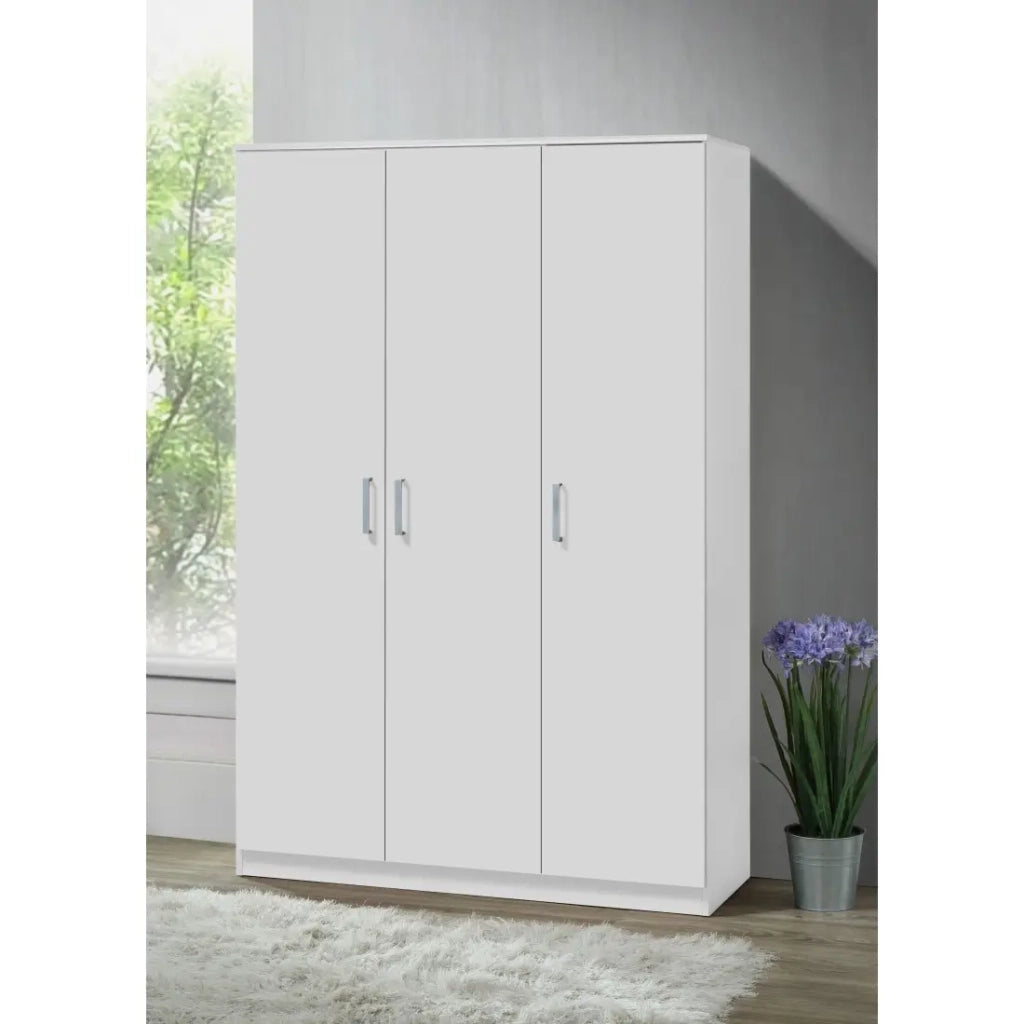 Armadio BURDUR 3 porte – Rovere bianco & grigio – Stile contemporaneo – L120 x H184 x P52 cm