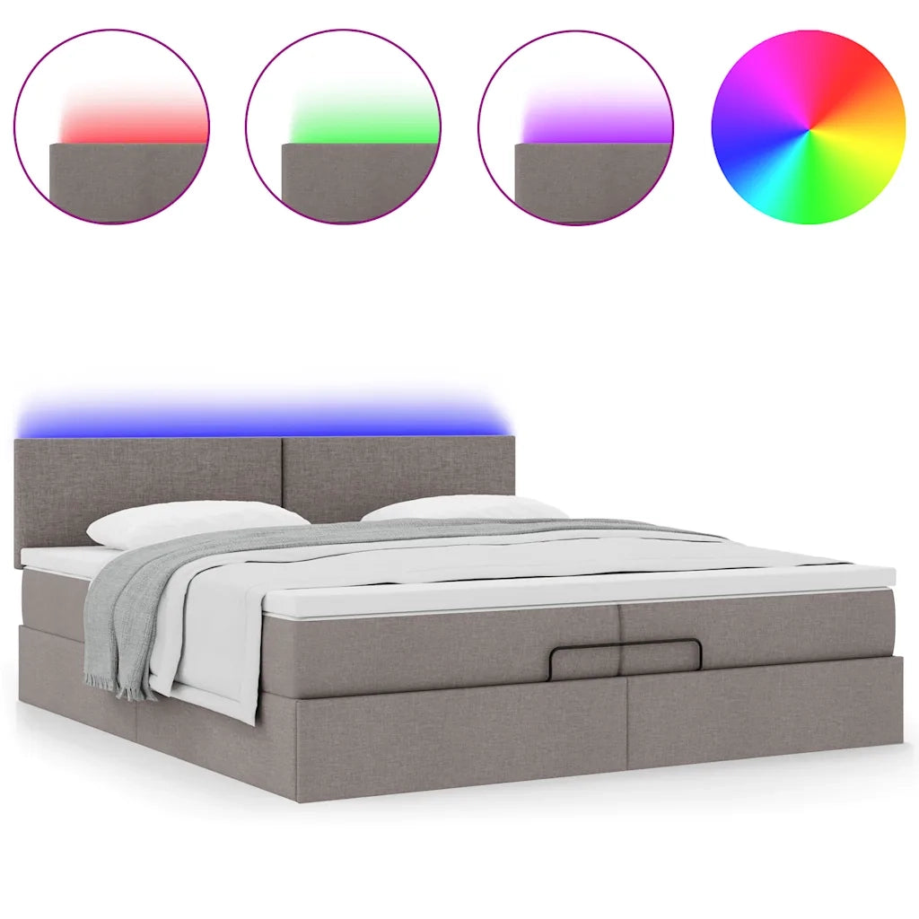 Struttura Letto Pouf con Materassi Tortora 200x200 cm Tessuto