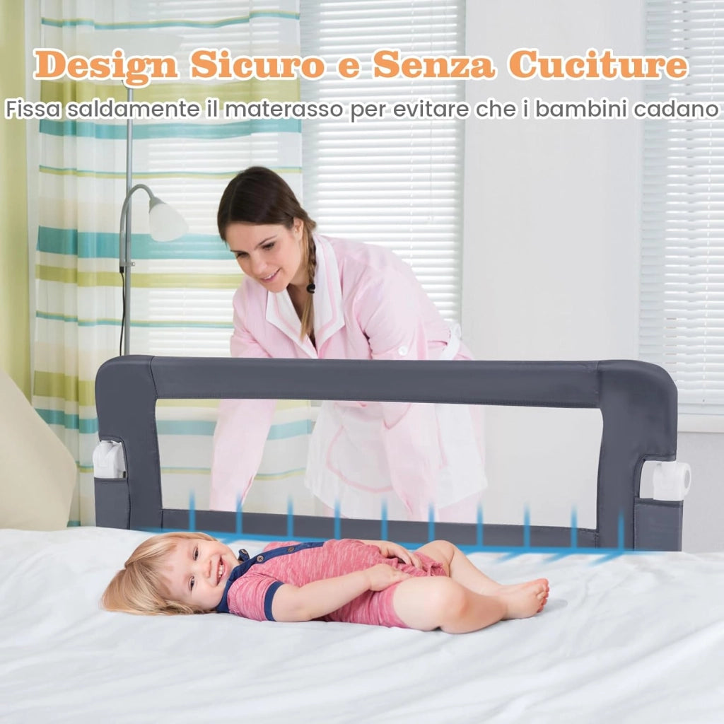 Sponda Letto per Bambini 105/120/150 cm, Barriera di Sicurezza per Neonati, Barriera Letto Pieghevole e Portatile, con Cinghia di Sicurezza (Grigio, 120 x 40 x 42 cm)