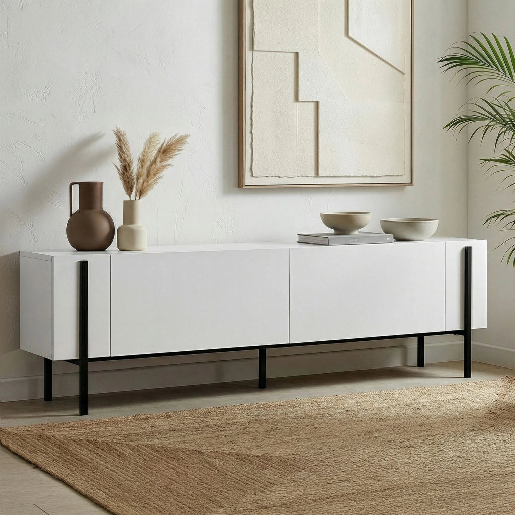 Porta TV in legno "Nexus" - 180 x 30 x 45 cm - Nero / Legno nero