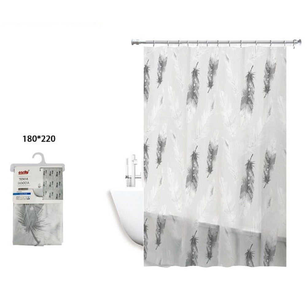 Trade Shop - Tenda Doccia Impermeabile Tessuto Pvc 12 Ganci In Plastica Piume 180x220cm 69509 -