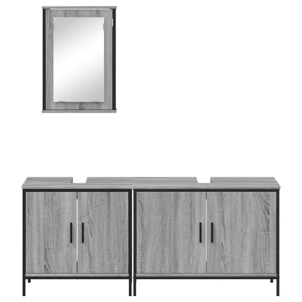 Set Mobili da Bagno | Armadio da bagno 3 pz Grigio Sonoma in Legno Multistrato