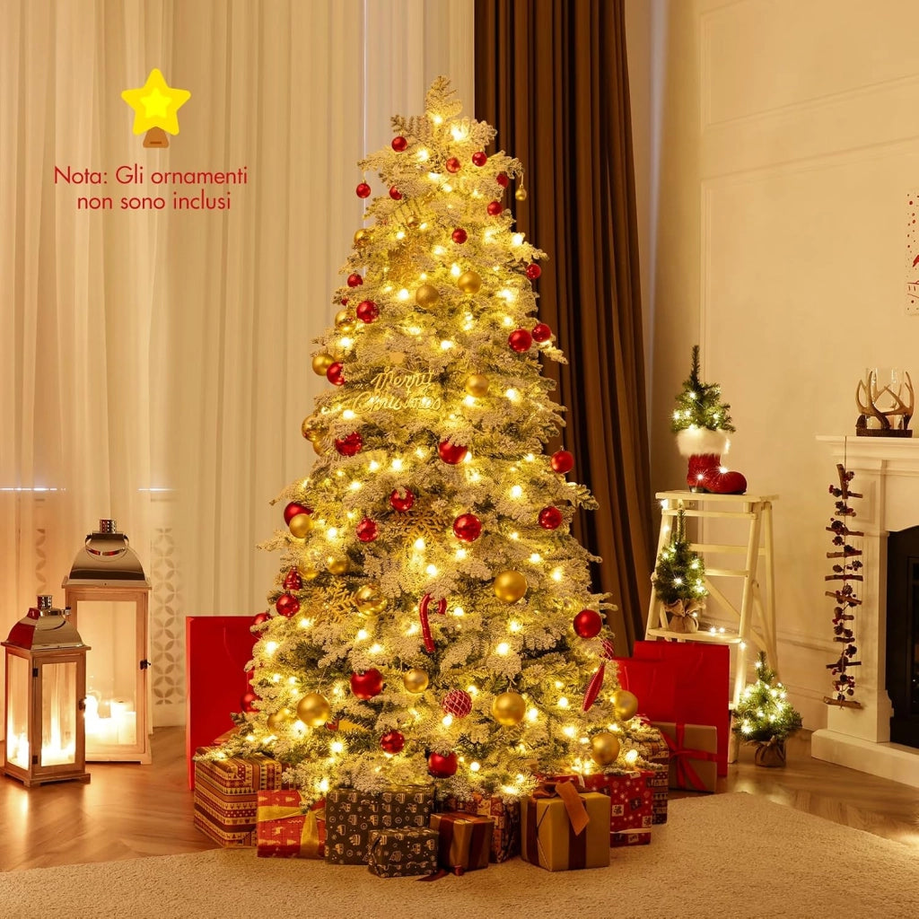 Albero di Natale Innevato 180 cm, Albero di Natale Artificiale con 260 Luci LED, 130 Palline, 616 Rami, 8 Modalità di Illuminazione, Decorazione Natalizia per Festa (180 cm)