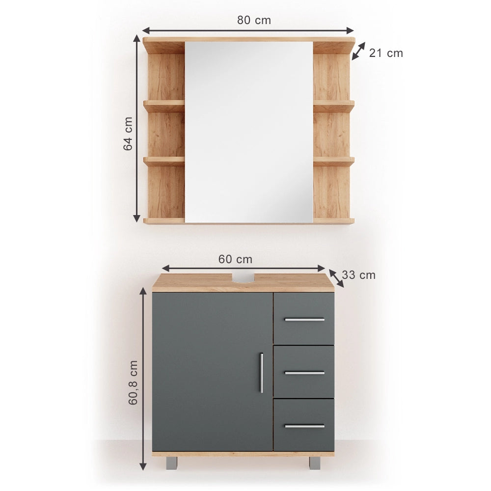 Vicco Set mobili bagno Rovere 2 parti