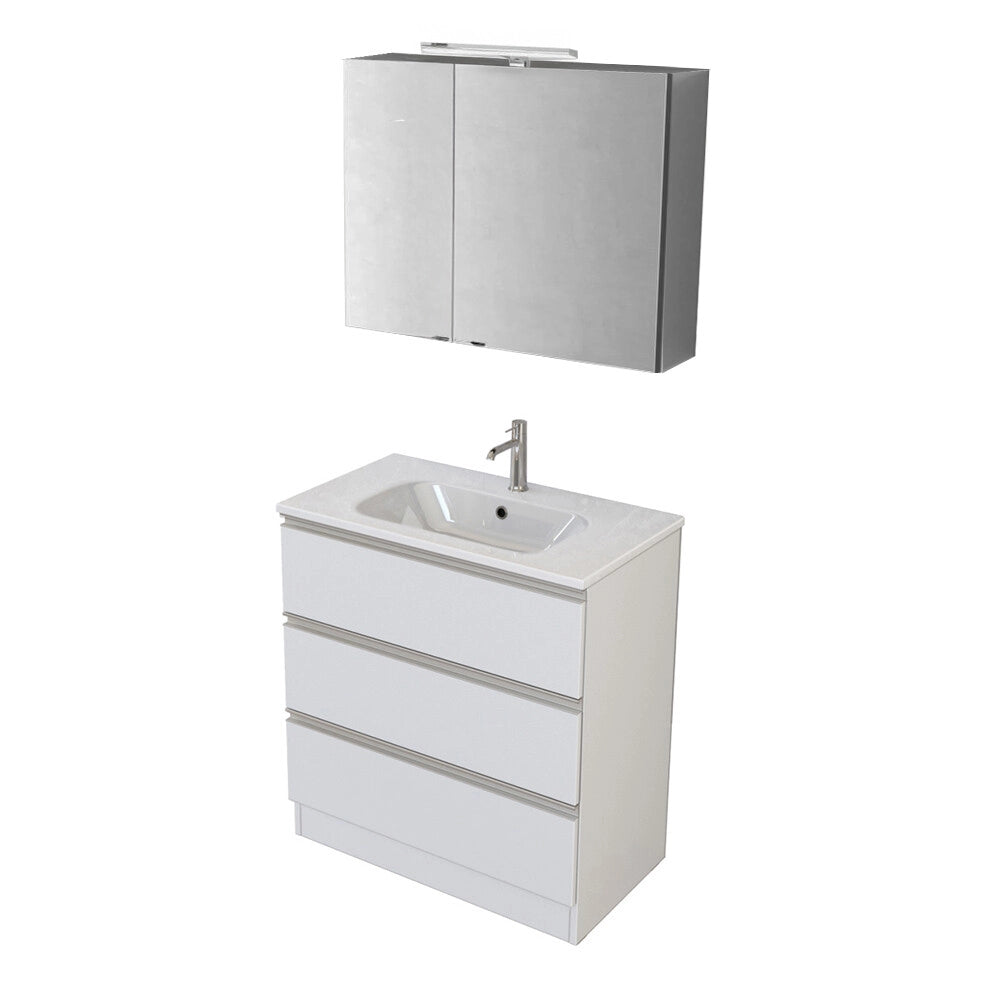 Mobile bagno con specchiera 80 cm bianco opaco con cassetti e lavabo incluso Master
