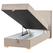 Letto singolo con contenitore sollevabile in tessuto tortora 90 x 200 cm con testiera stile moderno