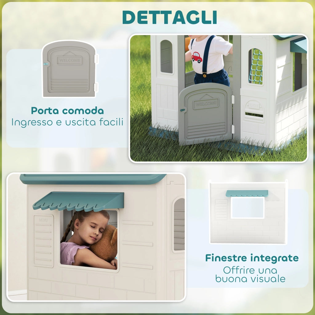 Casetta per Bambini 5 in 1 in PP Multicolore con Palla da Basket, Anelli e Freccette, 132x118x124 cm