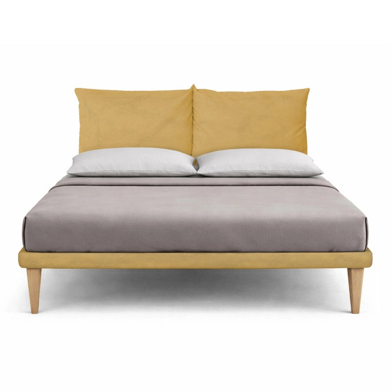 Letto imbottito Matrimoniale 180x200 cm Soft - Con rete,Microfibra,Ocra