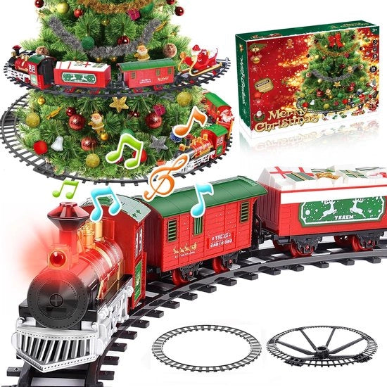 Treno di Natale elettrico - Treno di Natale elettrico - Treno intorno all'albero di Natale - Decorazione di Natale a vapore - Treno giocattolo di Natale - Treno di Natale con luce e suono - Decorazione di Natale - Accessori del villaggio di Natale