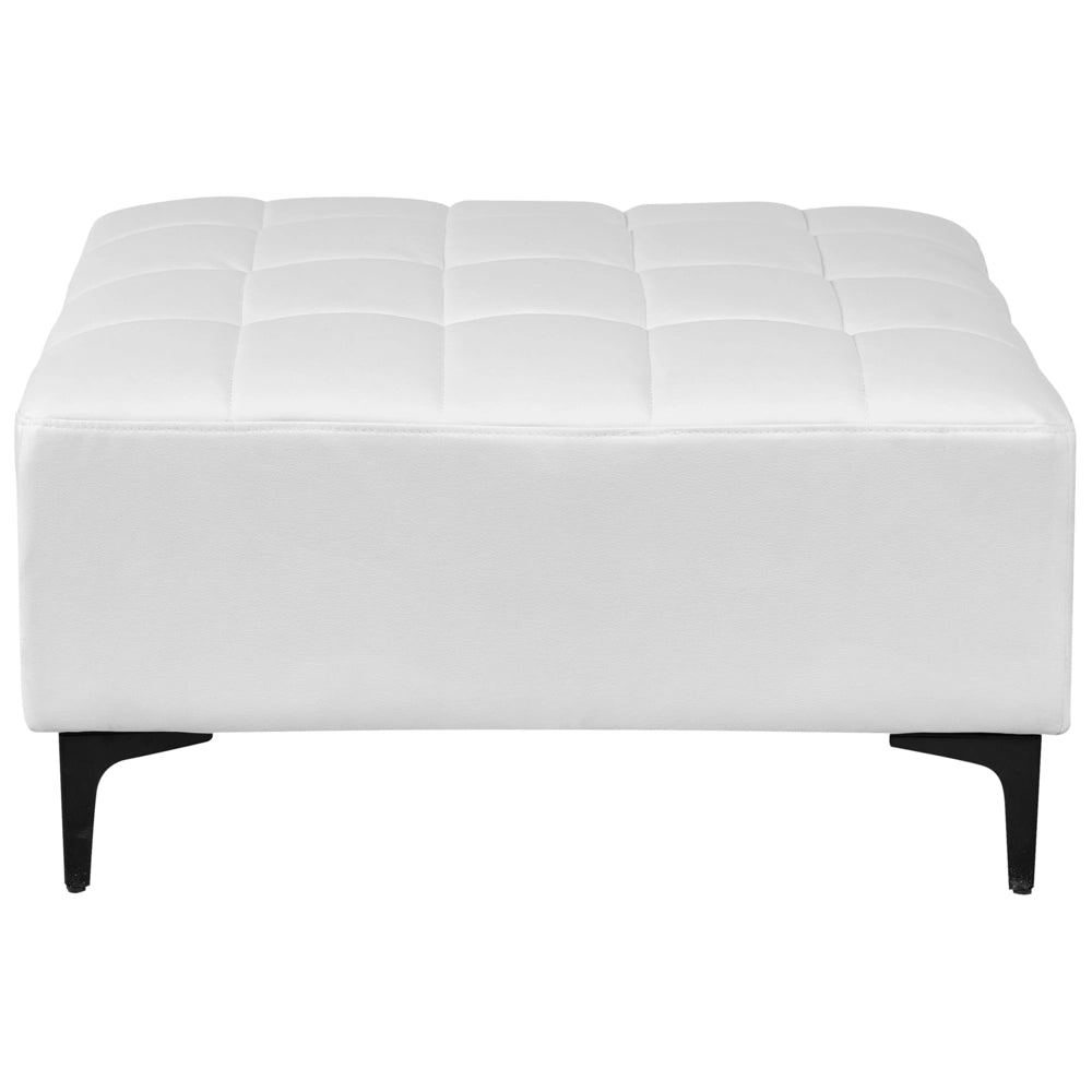 Pouf moderno quadrato poggiapiedi in ecopelle bianco trapuntato ottomana moderno con gambe dorate