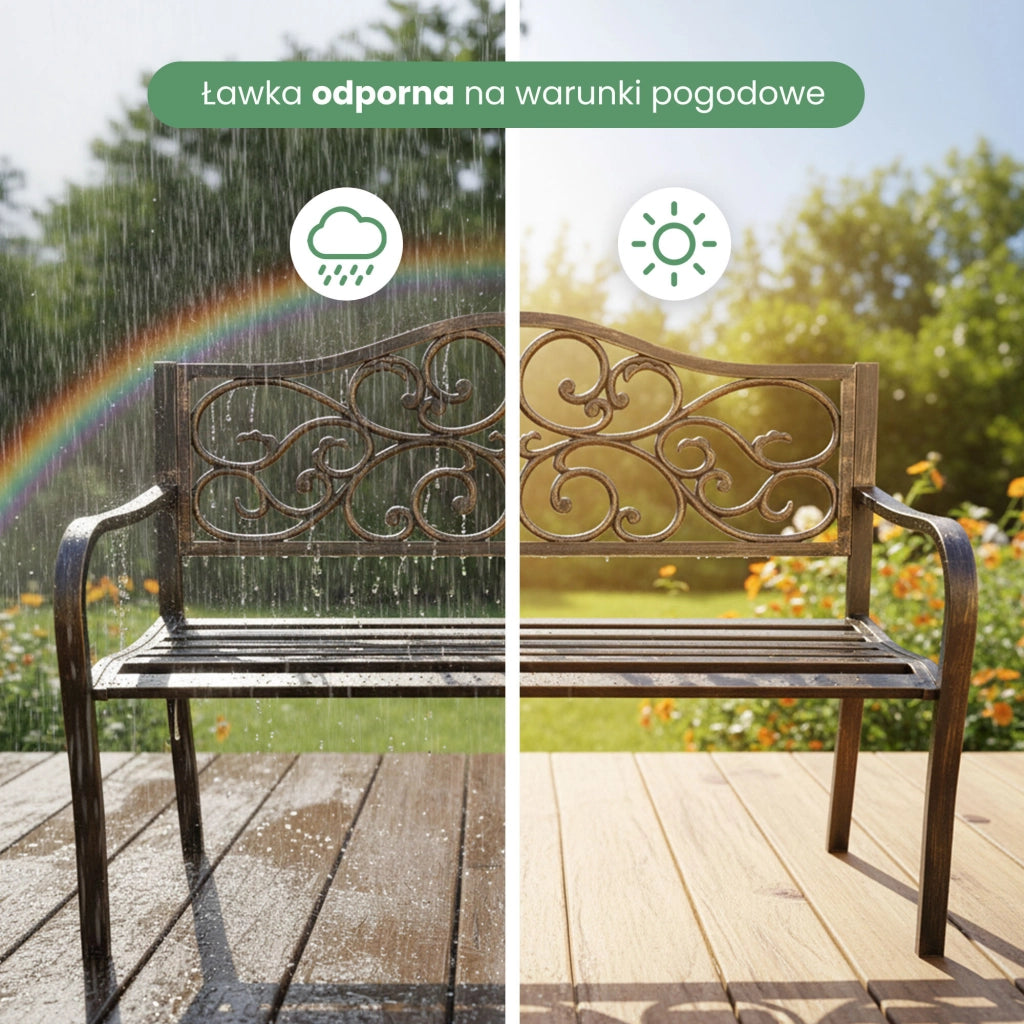 Panchina da giardino bruna IRGA con gambe in acciaio e schienale in ghisa larghezza 127 cm