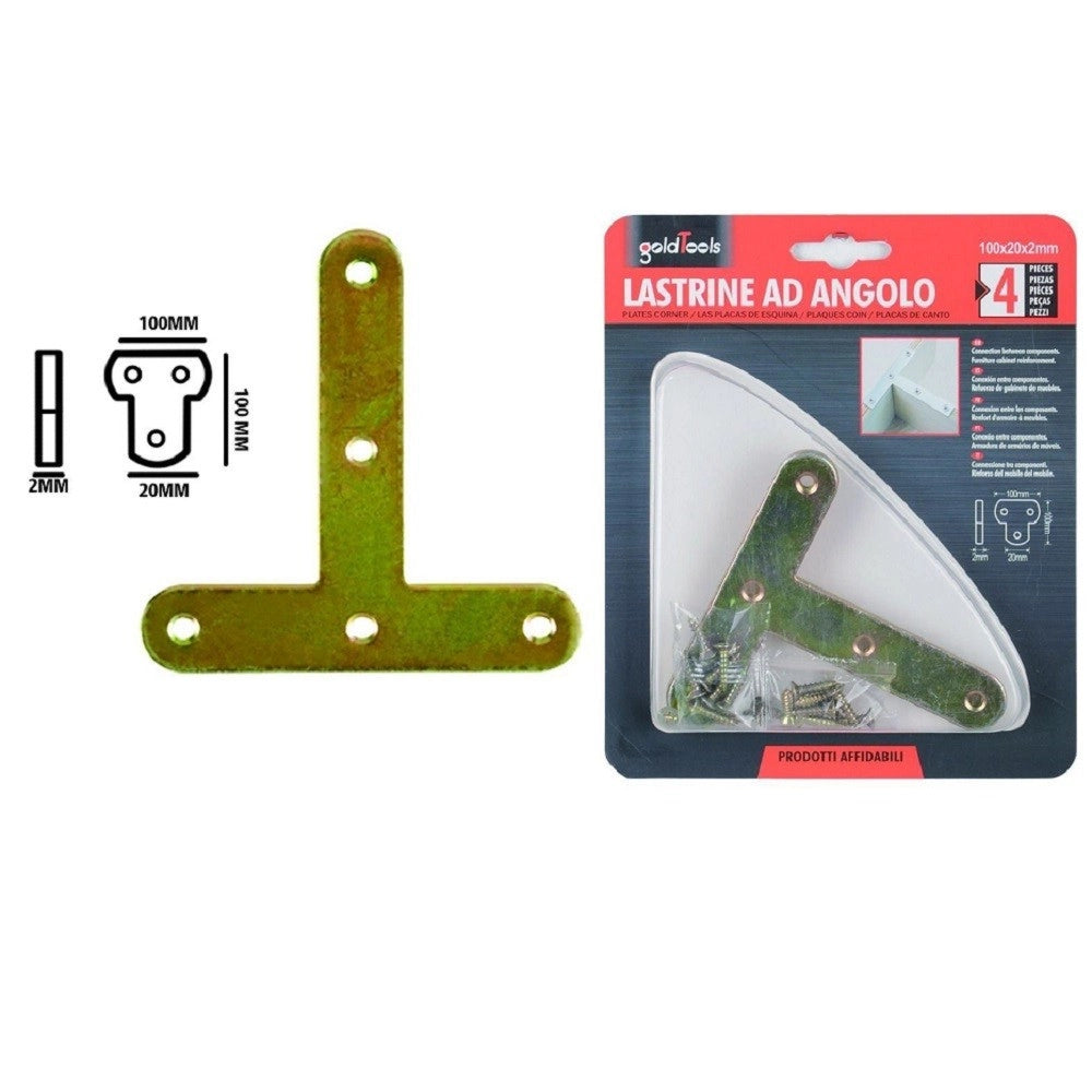 Trade Shop - Set 4pz Lastrina Lastrine Ad Angolo Forma T 100x20x2mm Con Viti Per Mobili 91225 -