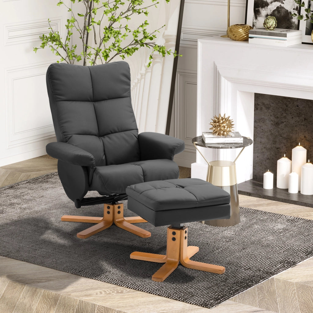 Poltrona Sedia Relax Reclinabile con Poggiapiedi in Pelle PU Nero
