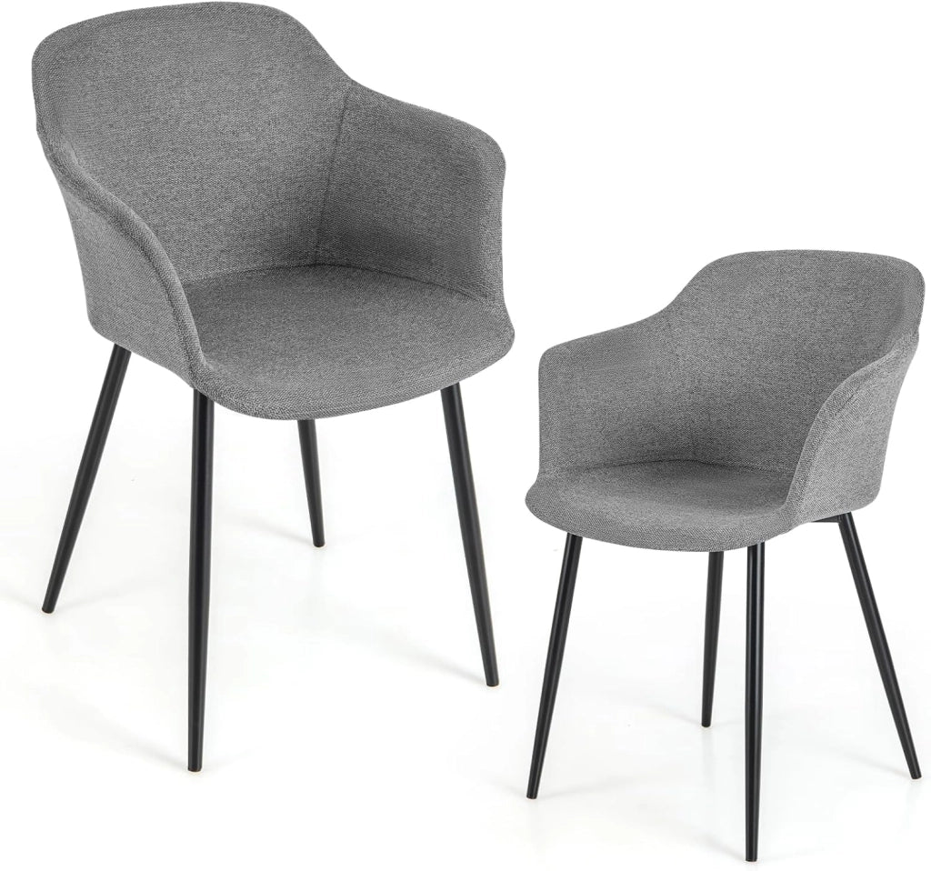 Set di 2 sedie per il tempo libero, set di sedie da pranzo rivestite con gambe in metallo, schienale ergonomico imbottito per sala da pranzo, cucina, patio (grigio)