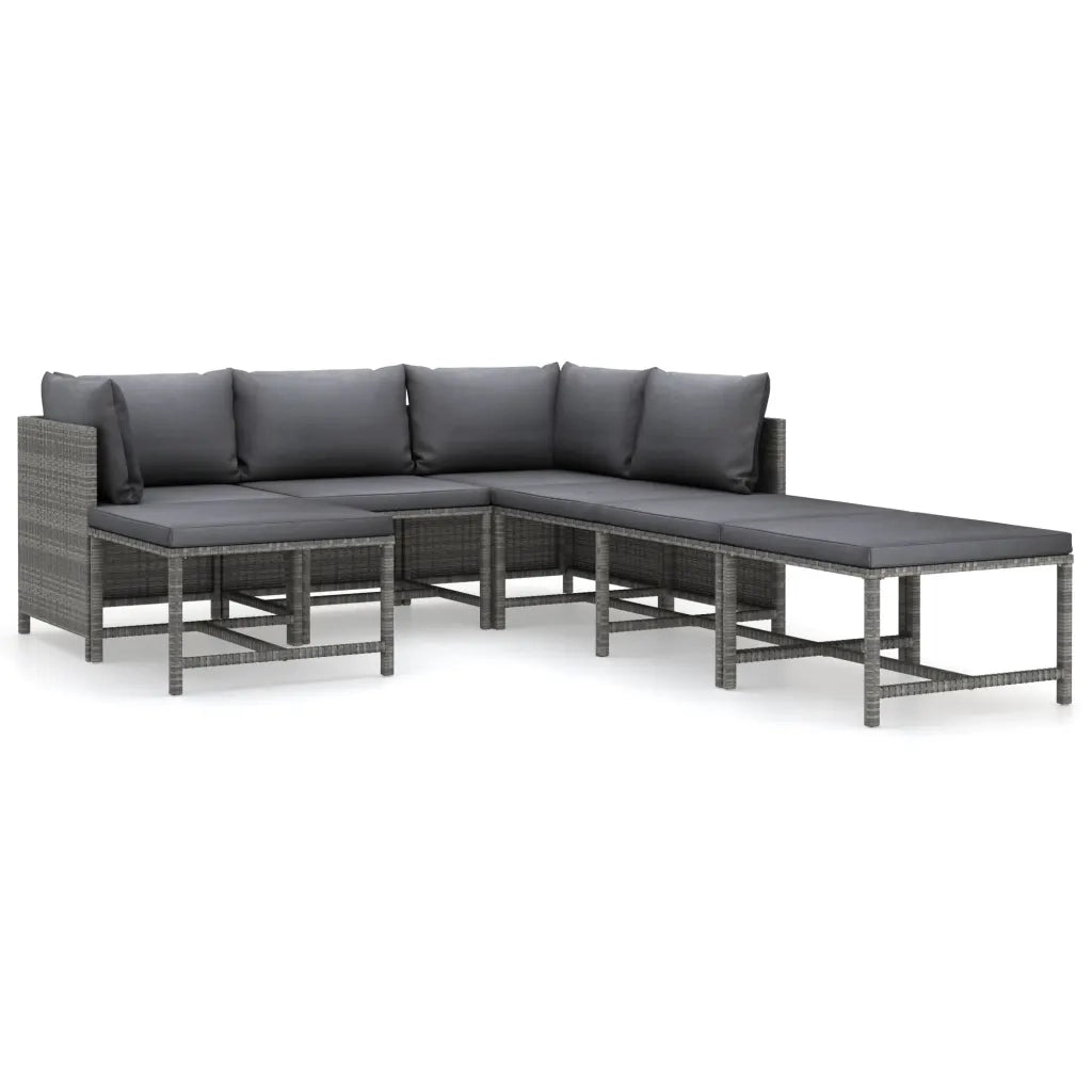 Set Divani da Giardino 7 pz | Set Salotto da Giardino con Cuscini in Polyrattan Grigio