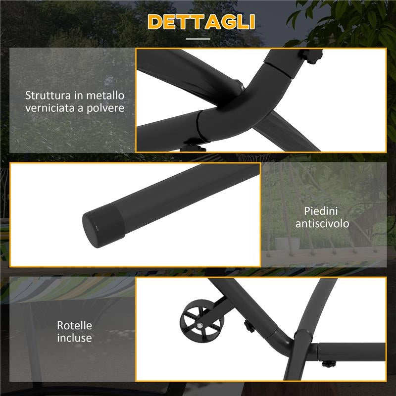 SUPPORTO PER AMACA DA 330 CM MAX CON 6 FORI E ROTELLE, IN METALLO, 290X120X115 CM, NERO