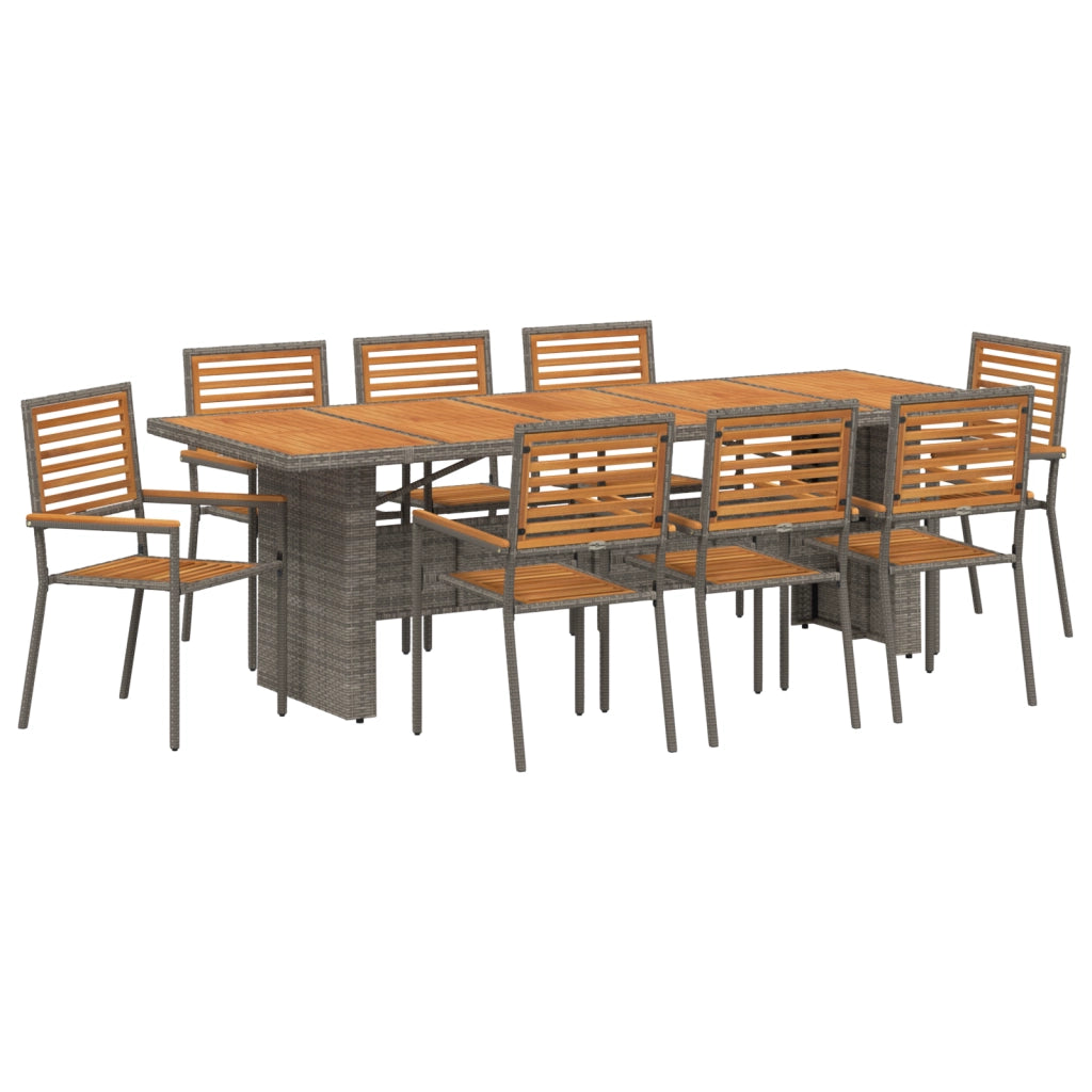 Set da Pranzo da Giardino  da 9 Pezzi Grigio Polyrattan Acciaio