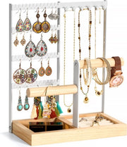 Organizzatore di orecchini - 4 livelli - Organizzatore di accessori - Bracciale con 52 aperture - Organizzatore di bracciali con cassa in legno - Dimensioni: 22,5x12x28cm