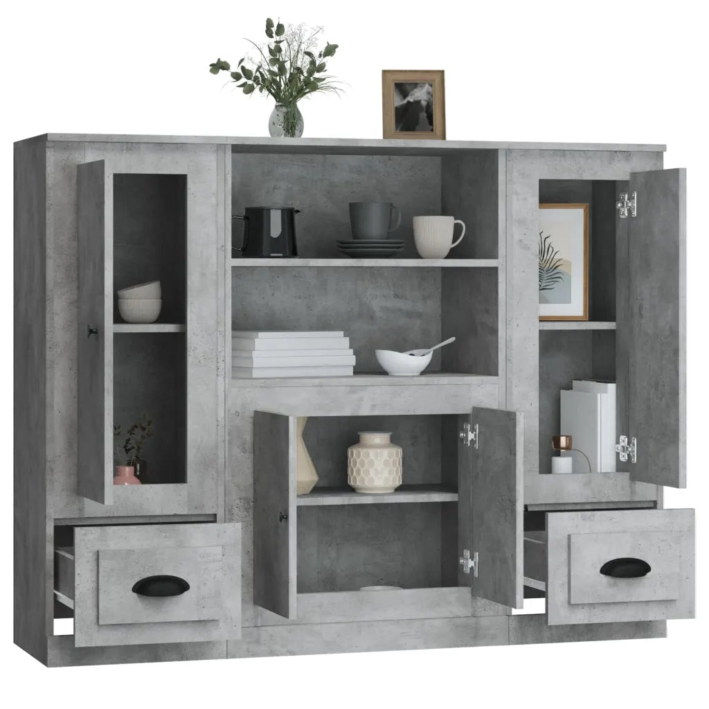 Credenze 3 pz | Madia | Buffet da pranzo | Armadio da pranzo Grigio Cemento in Legno Multistrato