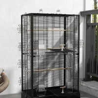 Gabbia per Uccelli con Vassoio Estraibile e Posatoi, Voliera per Pappagalli, 61x36.5x98cm, Nero