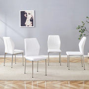 Sedie da pranzo set da 4 con schienale a strisce e imbottitura in schiuma gambe in metallo PU bianco argento