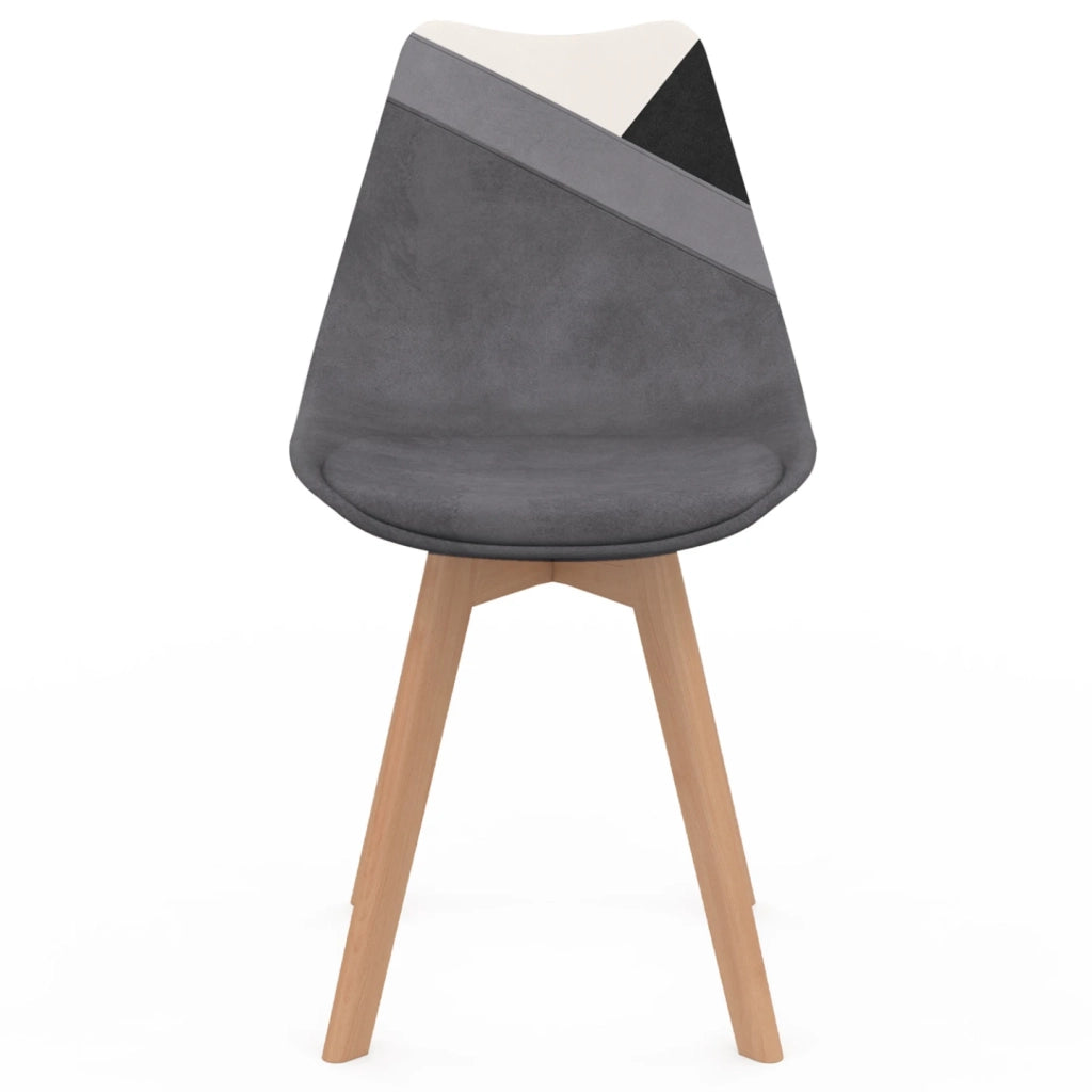 IDMarket - Set di 6 sedie scandinave SARA in velluto patchwork grigio scuro, bianco, nero e nero, grigio e bianco