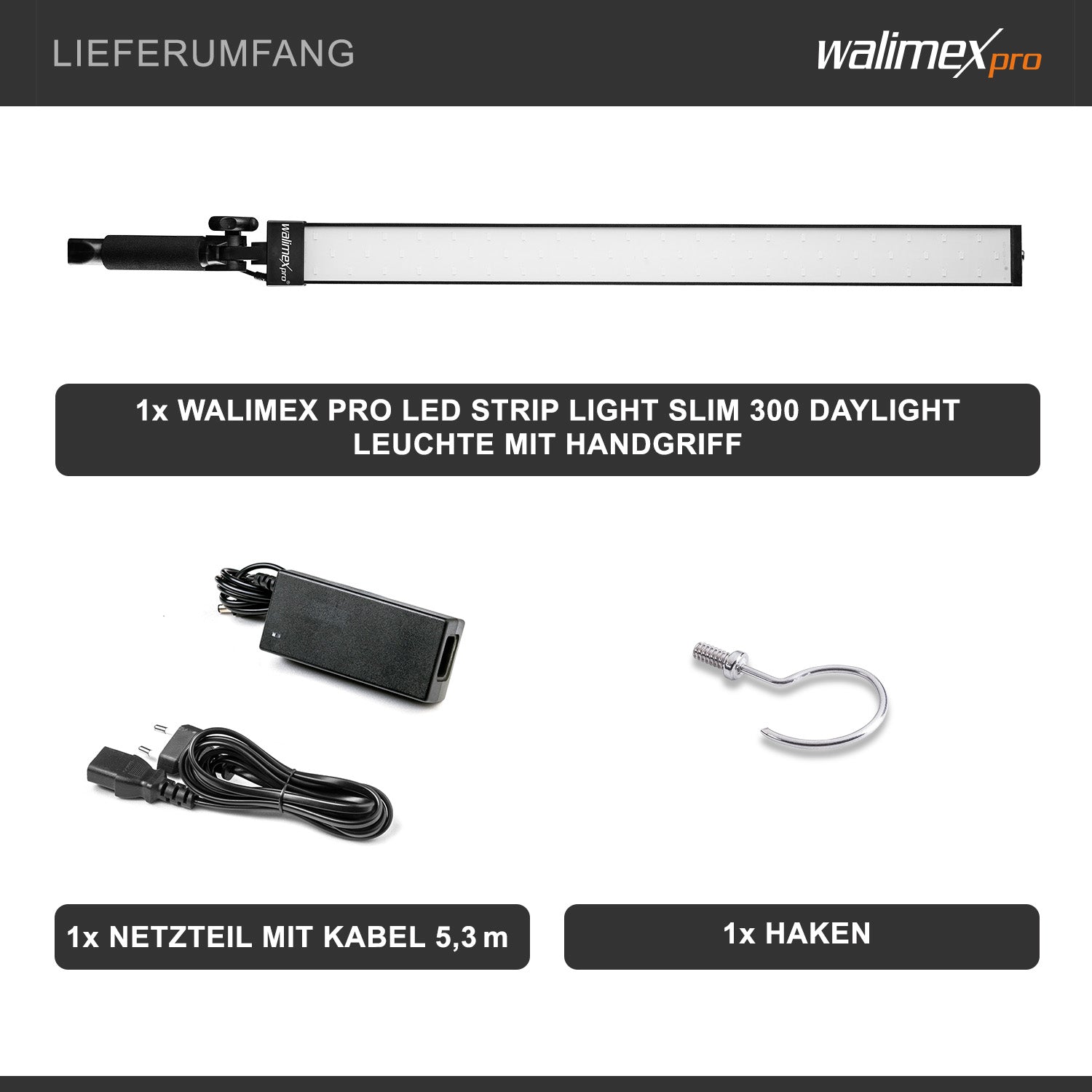 Barra LED fotografica Strip Light Slim 300 Daylight 30 W, luce per foto e video, con temperatura regolabile e luminosità dimmerabile, uso manuale o su stativo per faretti