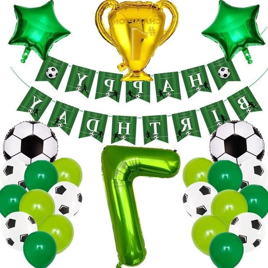 Decorazione di Compleanno Calcio 7 anni Ragazzi - Palloni di Calcio per Compleanno - Decorazione di Compleanno 7 Anni - Pallone di Helio - Bandiera di Buon Compleanno - Compleanno dei Bambini