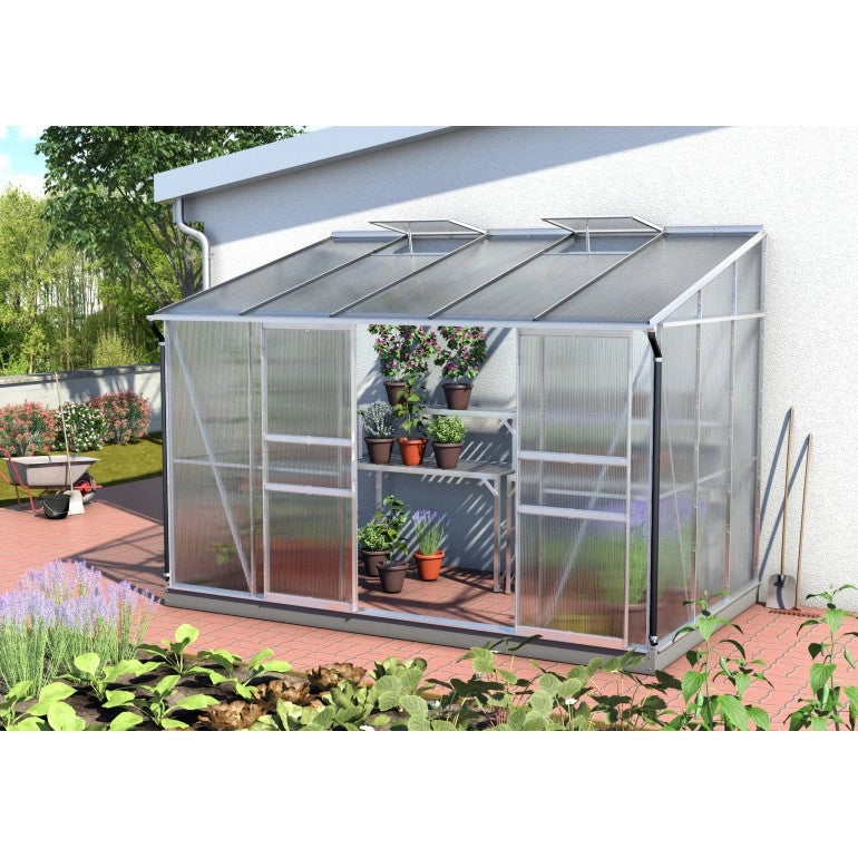 Serra addossata Vitavia Ida 6500 in alluminio anodizzato e policarbonato alveolare 6mm,  201 x 324 H 222 cm Made in Germany