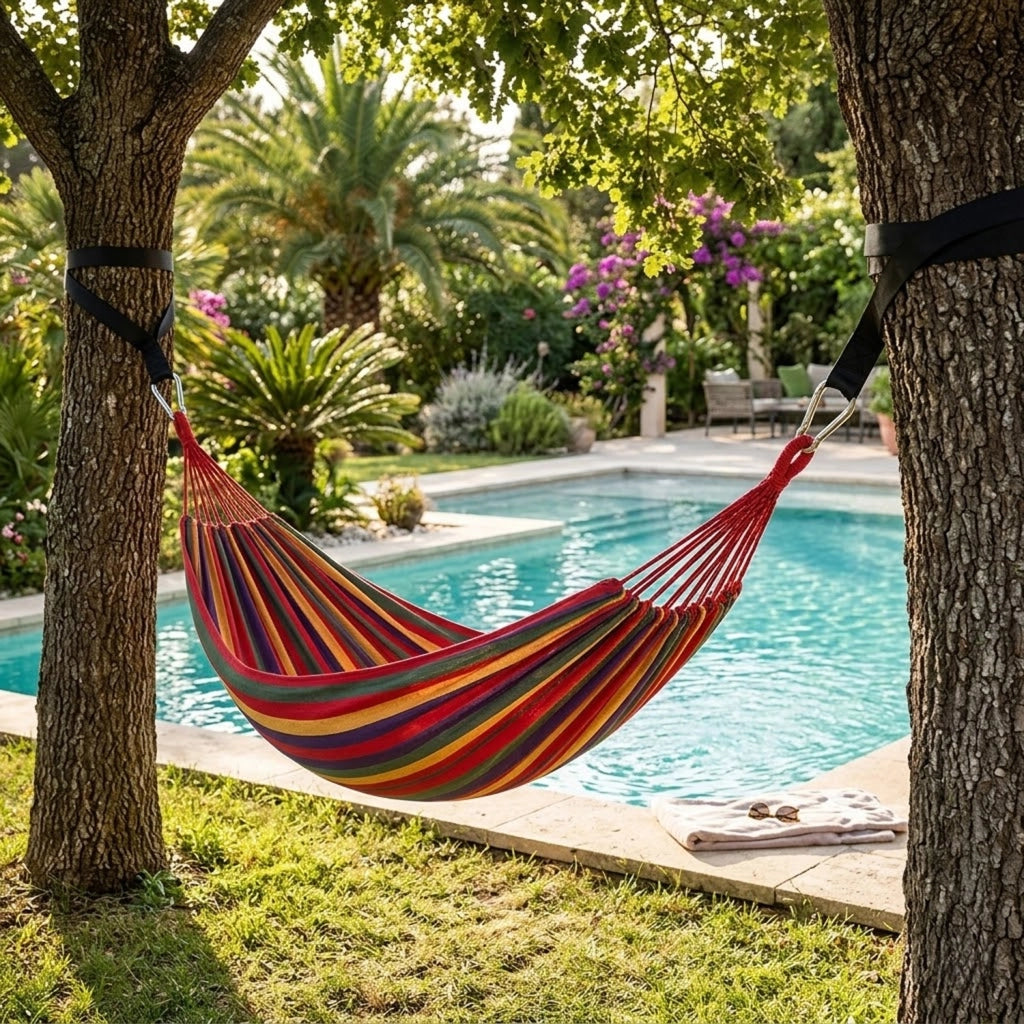 Amaca Per Outdoor E Campeggio Con Borsa Portaoggetti Cinghie E Moschettoni Inclusi Struttura Anti Ribaltamento In Cotone Portata 300 Kg 270 x 150 Cm Rosso