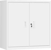 Armadio per Archiviazione con Serratura e Ripiano Regolabile in Altezza, Armadio Multiuso per Ufficio in Metallo, Bianco, L90xH92xP40 cm