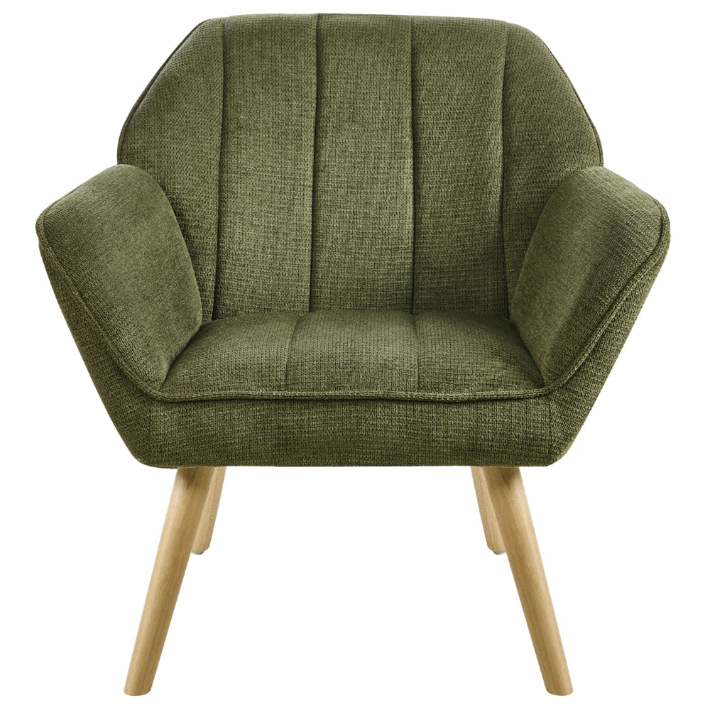 Poltrona in tessuto verde in stile retrò Rivestimento idrorepellente Gambe in legno di gomma con braccioli