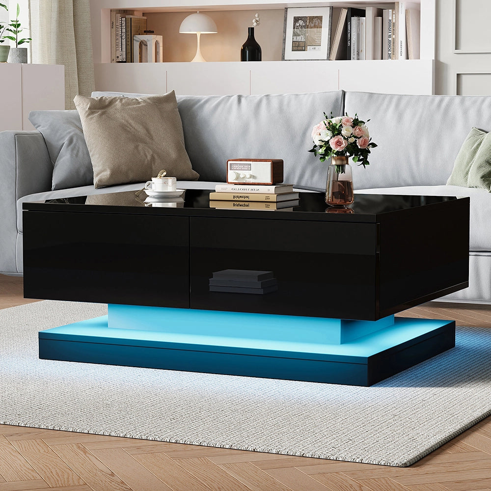 Tavolino-Xylo-90x50x38cm nero 2 cassetti LED controllo app