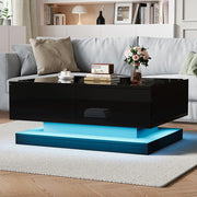 Tavolino-Xylo-90x50x38cm nero 2 cassetti LED controllo app