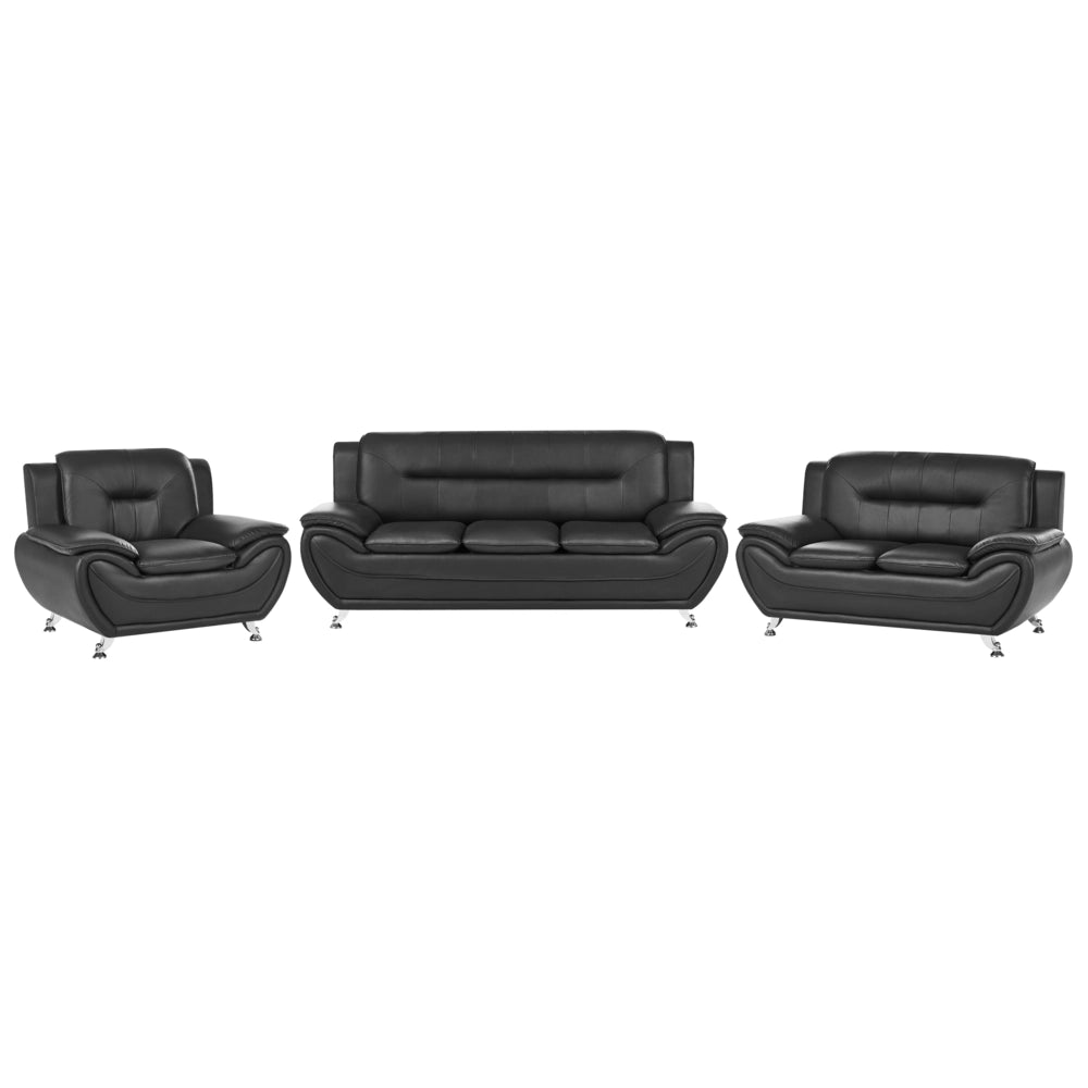 Set divano 6 posti in ecopelle vegana nero gambe in metallo argentato facile da pulire stile moderno e glamour per il soggiorno