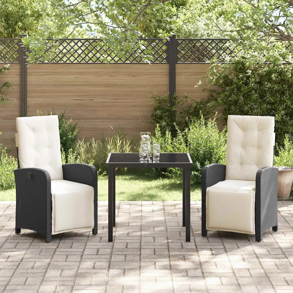 Set da Pranzo per Giardino con cuscino 3 pcs Nero polyrattan 3380302