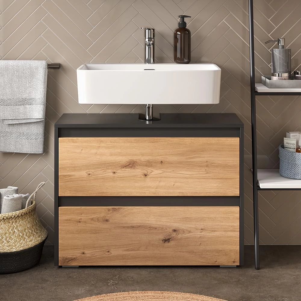 Mobile sottolavabo per bagno Majest, Antracite/Artisan, 80.1 x 62 cm con 2 cassetti