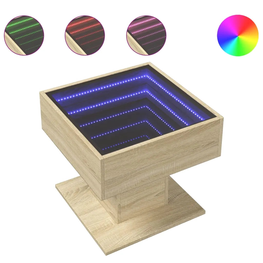 Tavolino Salotto con LED-Tavolino da soggiorno-Tavolo Rovere Sonoma 50x50x45 cm Multistrato 910587
