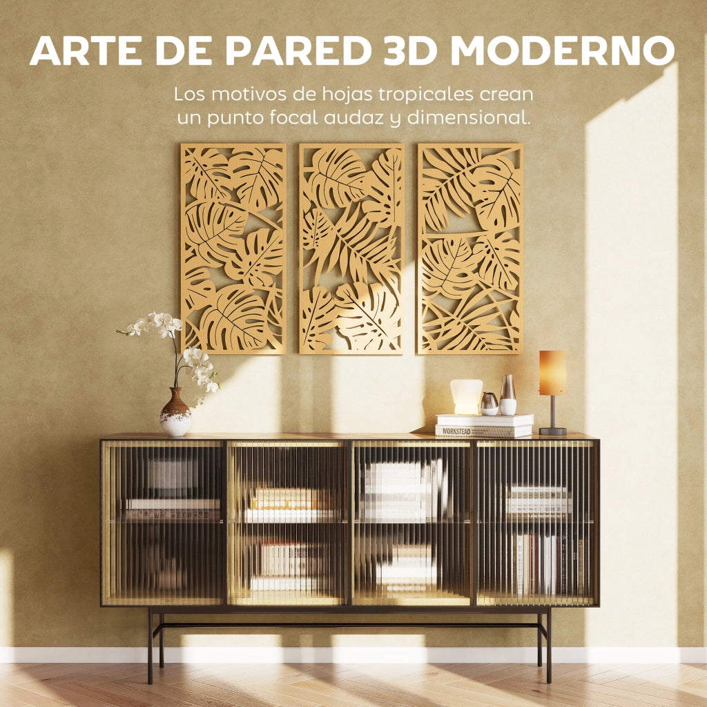 Pannello Decorativo 3D ¨C zephmum ¨C 3 Pezzi 40x80 cm Legno Naturale