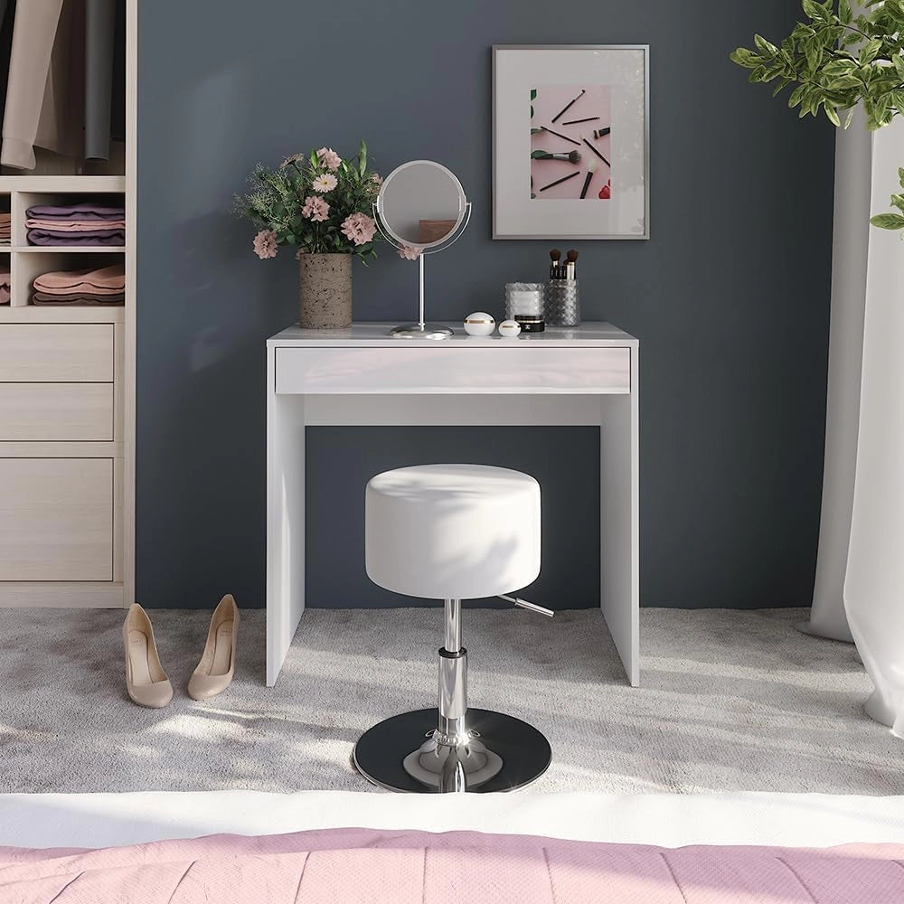 Tavolo da toeletta Sherry, Bianco/bianco lucido, 81.4 cm con sgabello