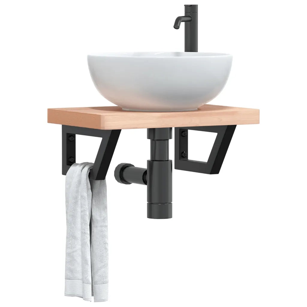 Ripiano a Parete per Lavabo in Acciaio e Massello di Faggio 3302327
