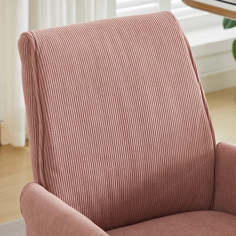 Sedia da ufficio girevole ergonomica con supporto lombare, base dorata e imbottitura in velluto a coste rosa