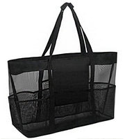 Borsa a rete pieghevole - Grande tas a spalla con 6 compartimenti - Ideale per spiaggia e gita fuori - Blu Marina 70x18x45cm - Spaziosa e ...