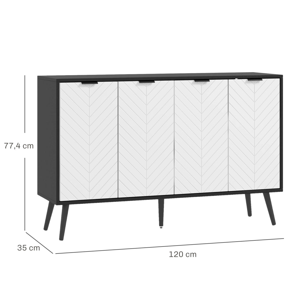 Credenza 4 ante ¨C Xylo ¨C Legno bianco e nero 120x35x77 cm